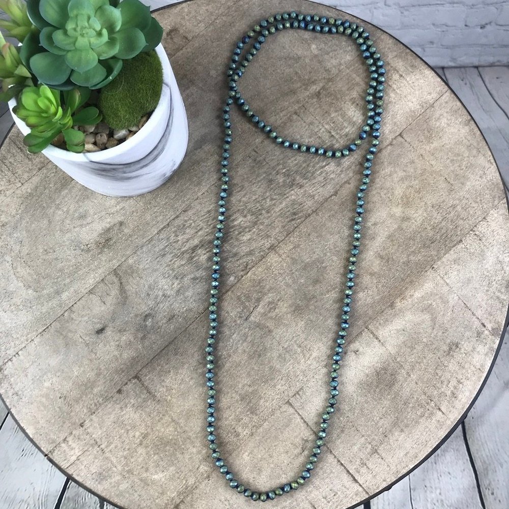 Boho Metallic Blue Beaded Long Necklace✨